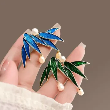 Bamboo Leaf Green Pearl Hijab Brooch 
